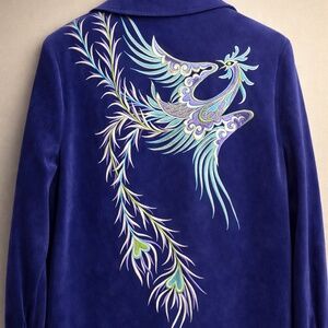 Bob Mackie Wearable Art Piece Blue Velvet Phoenix Embroidered Jacket Set